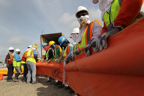 Oil spill workers