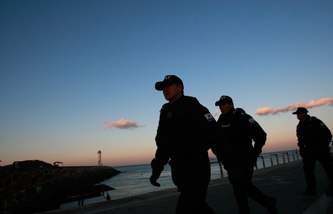 Special police patrol at the port of Yeonpyeong Island; Chung Sung-Jun/Getty Images