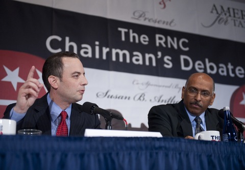 Reince Priebus, left, and Republican National Committee chief Michael Steele