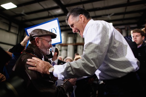  Former Massachusetts Gov. and Republican presidential candidate Mitt Romney greets supporters during a campaign rally; Photo by Chip Somodevilla/Getty Images 