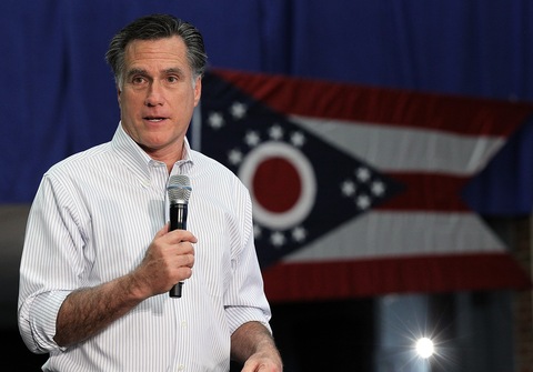 Mitt Romney speaks during a Feb. 29 campaign rally at Capital University in Bexley, Ohio; photo by Justin Sullivan/Getty Images