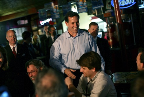 GOP hopeful Rick Santorum greets patrons at Dreamland Bar-B-Que on Monday in Tuscaloosa, Ala.; Photo by Win McNamee/Getty Images