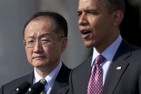 U.S. President Barack Obama, right, introduces Jim Yong Kim as a nominee to become president of the World Bank