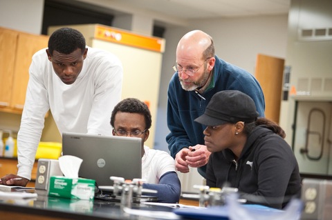 College students in a science lab 