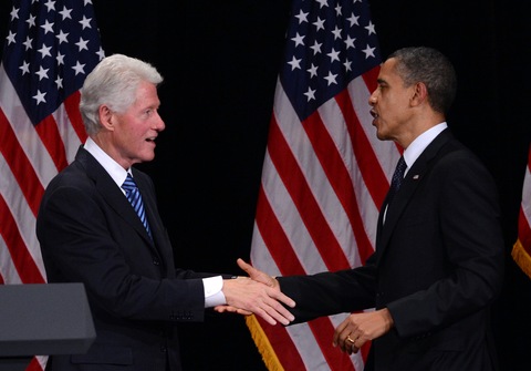 Bill Clinton and Barack Obama; photo by Jewel Samad/AFP/Getty Images