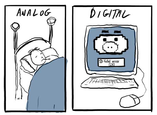 swine flu analog vs digital cartoon